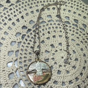 Silver Bird & vintage tin Pendant Necklace